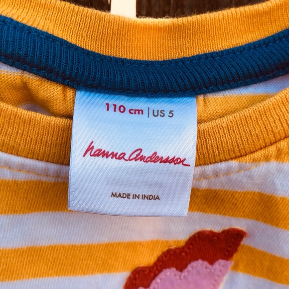 Hanna Andersson Yellow and White Striped Colorful Bird Long Sleeve T Sz 5 Girls - Picture 5 of 6